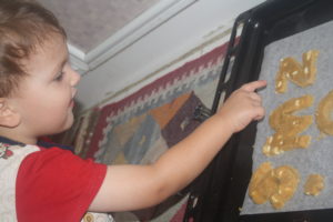 Alphabet cookies - putting in oven