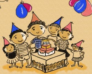 the birthday party wordless book sample page