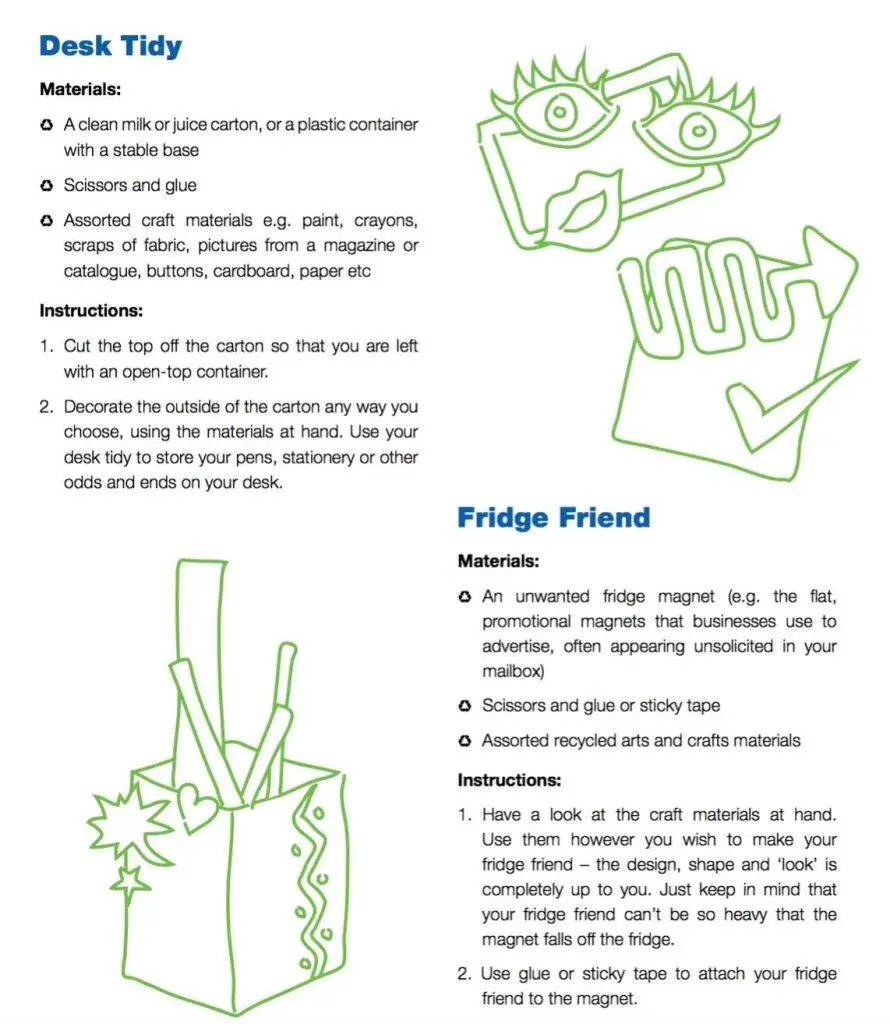 Recycling Arts and Crafts free public domain children's e-book by Planet Ark page